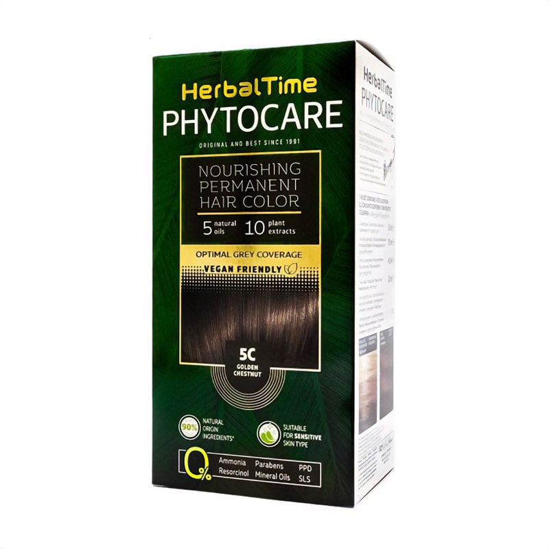Уцінка! Безаміачна фарба для волосся Herbal Time Phytocare Permanent Hair Color 5C Золотистий каштан, 125 мл